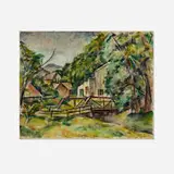 Arnold Blanch, Untitled (Village Scene with Bridge), oil on canvas