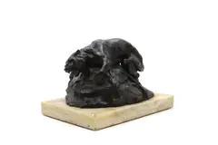 Frederick Brook Hitch, Untitled, bronze group modelled as a lion with its prey on a domed naturistic base