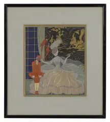 Georges Barbier, Untitled, pochoir print with gilt application 24.5 x 21.5cm