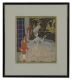 Georges Barbier, Untitled, pochoir print with gilt application 24.5 x 21.5cm