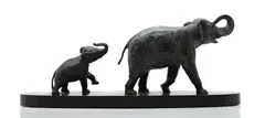 Irénée Rochard, Untitled, a naturalistic bronze modelled as an elephant and calf, on an oval painted metal base
