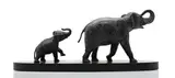 Irénée Rochard, Untitled, a naturalistic bronze modelled as an elephant and calf, on an oval painted metal base