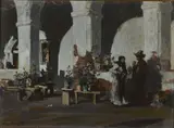 Jules Eugene Pages, The cloister, San Fernando mission by moonlight