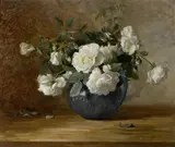Alice Brown Chittenden, White roses in a blue vase, 1885, oil on canvas