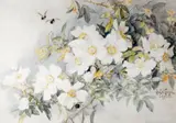 Paul de Longpré, White roses with carpenter bees