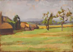 Green fields and trees by Joseph Raphael, oil on panel, sold Nov 2011