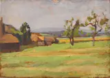 Joseph Raphael, Green fields and trees, oil on panel