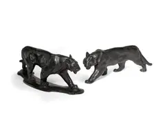 Tigers walking, 1912 (two) by Arthur Putnam, first signed in the cartouche and dated '© APutnam C '12' (on the base); second unsigned, offered Nov 2011