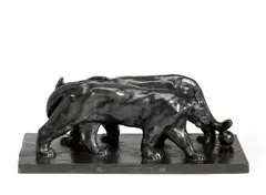 Pumas, male and female (The lovers) by Arthur Putnam, bronze with greenish brown patina, sold Nov 2011