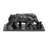 Arthur Putnam, Pumas, male and female (The lovers), bronze with greenish brown patina