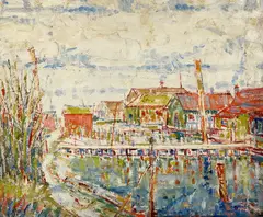 Louis Siegriest, Waterfront houses, Seattle, 1922, oil on board