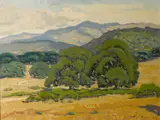 Arthur Hill Gilbert, Oak clad hills, oil on canvas board