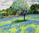 William Alexander Griffith, Blooming flowers with a ranch house beyond, 1928, oil on canvas