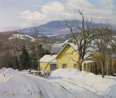 Frank Gervasi, Hauling wood in the snow, oil on canvas