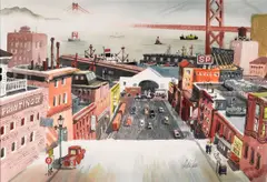 Jake Lee, Embarcadero, San Francisco, watercolor on paperboard