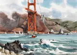 Jade Fon, Surfers at the Golden Gate Bridge, Fort Point, San Francisco