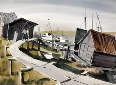 Ralph Hulett, Home from fishing, watercolor on paper