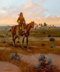 William Steve Seltzer, Indian at sunset, oil on canvas