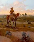 William Steve Seltzer, Indian at sunset, oil on canvas