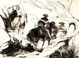 Nick Eggenhofer, Meeting on the trail, ink on paper