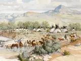 Joe Ferrara, Sioux camp, 1991, oil on canvas