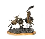 Jay Contway, Cattle drive, bronze with light and dark brown patina on a wooden base