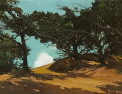 Frank J. Van Sloun, Cypress on the coast, oil on canvas