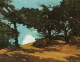 Frank J. Van Sloun, Cypress on the coast, oil on canvas