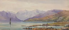 Mountain lake by Gilbert Munger, 1870, watercolor on paper, sold Aug 2011