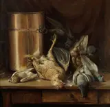 William Hubacek, Still life with game birds and a copper pot, 1895, oil on canvas
