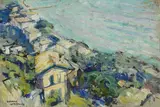 Joseph Raphael, Caravan village scene, oil on canvas