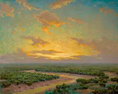 Granville Redmond, Marsh under golden skies, oil on canvas