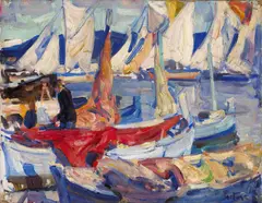 E. Charlton Fortune, Drying sails I, 1926, oil on canvas board