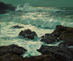 William Frederic Ritschel, Moonbeams, California Coast, oil on canvas