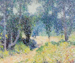 Path through the woods by William Clapp, 1946, oil on masonite, sold Aug 2011