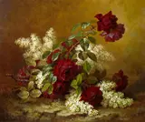 (n & a) Paul de Longpre, Still life with red roses and lilacs, 1891, oil on canvas