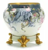 Franz Bischoff, Cache pot with putti and pink and yellow roses with footed base