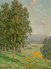 Granville Redmond, California wildflowers and distant snow-capped mountains, oil on canvas