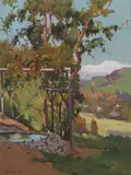 Their Garden, Sichel Street by Elmer Wachtel, oil on canvas, sold Aug 2011