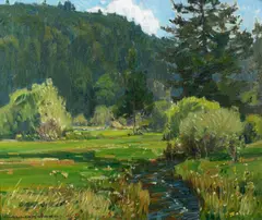 Meandering stream by William Wendt, 1927, oil on canvas, sold Aug 2011