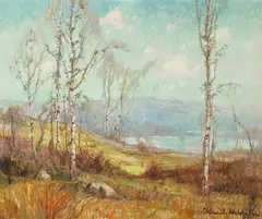 Knute Heldner, Autumn lake, oil on canvas