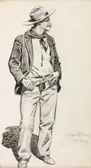 (n & a) Maynard Dixon, Standing gentleman, 1895, pen and ink on paper
