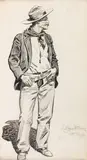 (n & a) Maynard Dixon, Standing gentleman, 1895, pen and ink on paper