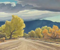 Edith Anne Hamlin, Cottonwoods of the Rillito, 1948, oil on canvas affixed to board