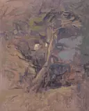 Russell Chatham, View from second cottage to left of hotel Marconi, Marshall, California 1963, oil on canvas