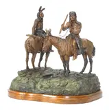 Jay Contway, Indians on horseback, 1982, bronze with green and brown patina on a wooden base