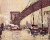 Frank Coburn, Under the Brooklyn Bridge, oil on canvasboard