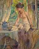 Raymond Perry Rodgers Neilson, Seated nude at tea, oil on canvas