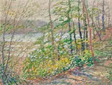 George Brainard Burr, The Spring Woods by the Connecticut River, oil on canvas board