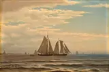 Willem Frederik de Haas, Fishermen off Beavertail Light, oil on board